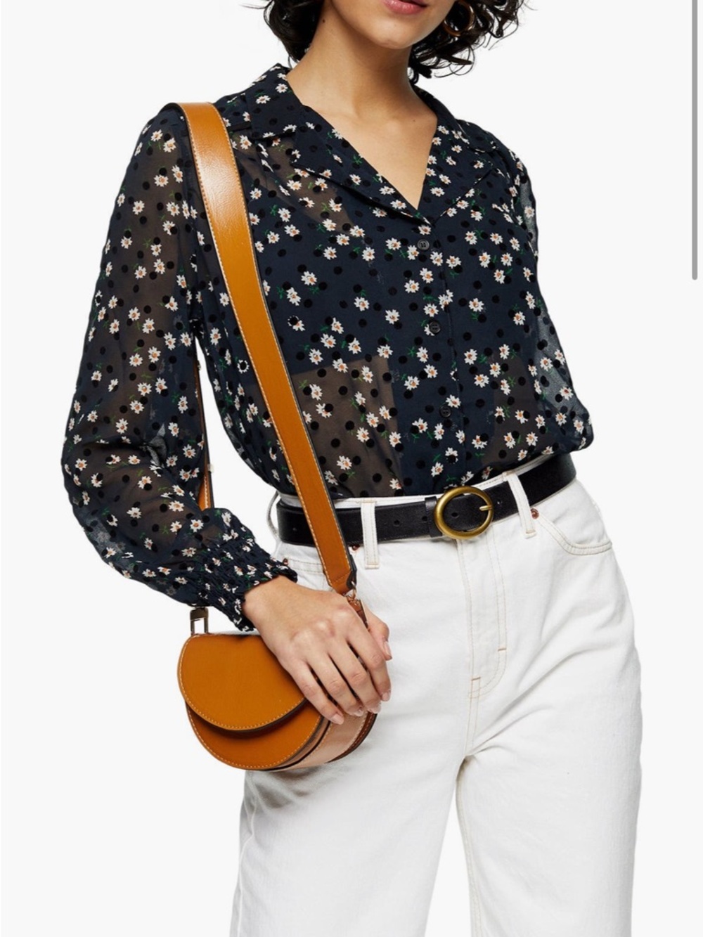 Topshop Navy Blue Daisy Floral Print Blouse
